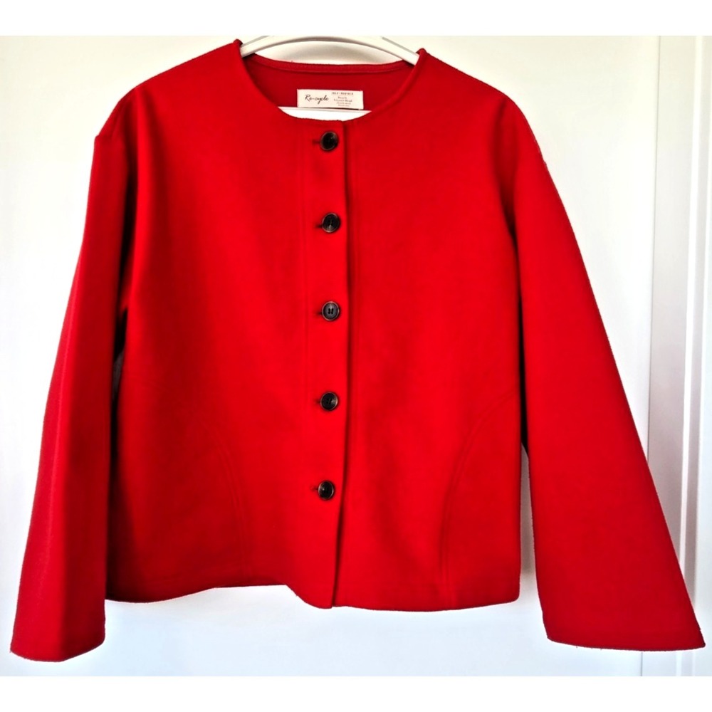 Cardigan Sweater Button Up Red Fleece Crew Neck Women's XL Minimalist Quiet Lux